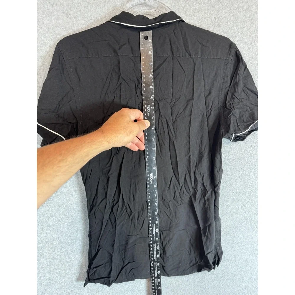 Express Shirt Womens XS Black Short Sleeve Button Up White Trim Pajama Top XS